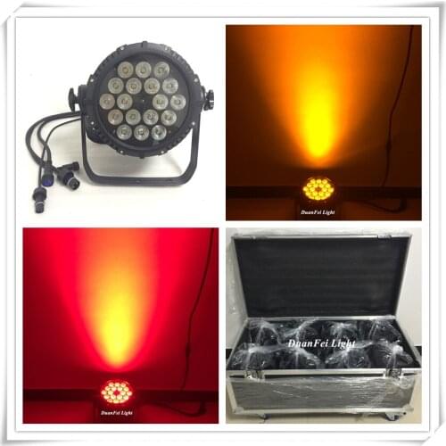 Flightcase) 8pieces outdoor ip65 waterproof led par 64 rgbwa uv par 18x18w 6in1 led uplights stage wash spot light led rgbwauv