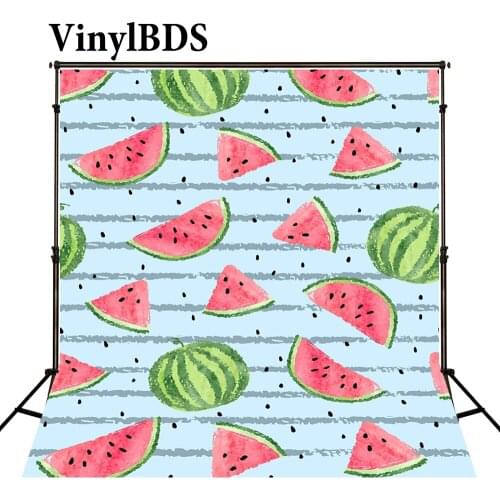 VinylBDS 5x7ft Cartoon Watermelon Children Background Blue Stripe Newborn Backdrop Summer Fruit Photo for Kids Backdrop Shoot