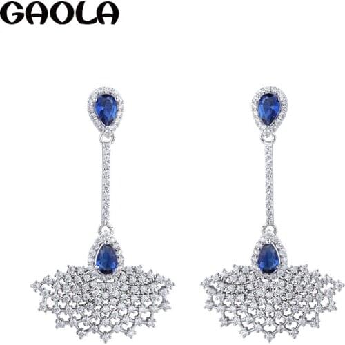 GAOLA Women Plant Dangle Earring Fashion Flower Cubic Zirconia Big Earrings GLE5690Y