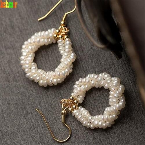 Kshmir Fashion baroque millet pearl hand makes earrings feminine temperament elegant French restore ancient ways ear hook