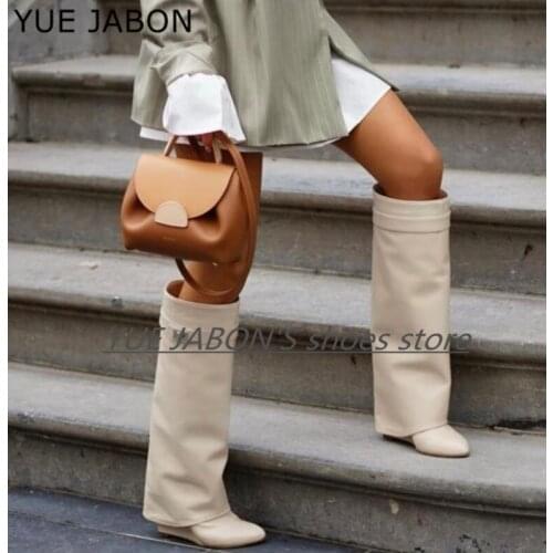 Genuine Leather Shark Lock Women Wedge Boots Suede Knee High Heel Boots Pointed Toe Long Boots Female Wedges Heel Botas Mujer