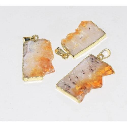 Natural Slice Citrines Crystal Stone Pendant for jewelry making 2020 Raw Gold Bezel Jewelry yellow quartz crystal pendant women