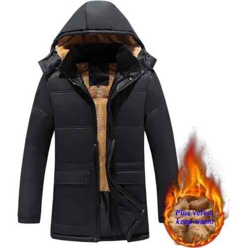 Winter Warm Cotton Coat Internal Velvet Trench Coat for Men Thickened Overcoat Long Hooded Overcoat Jackets for Men Windbreake