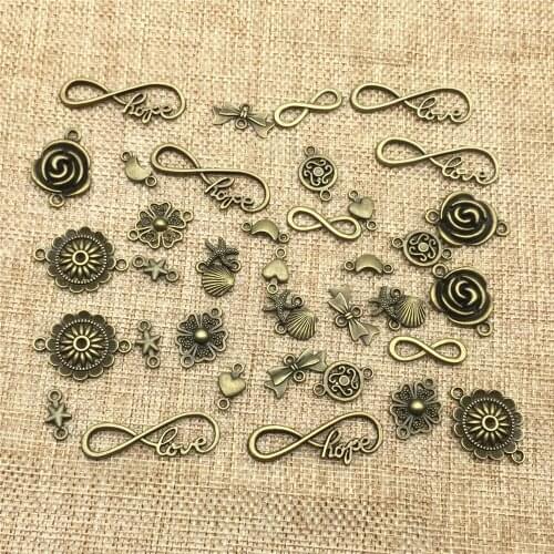 10Pcs 11Types Pendant Vintage Antique Bronze Connector Alloy Metal Jewelry Diy Charm Handmade Bracelet Diy Making