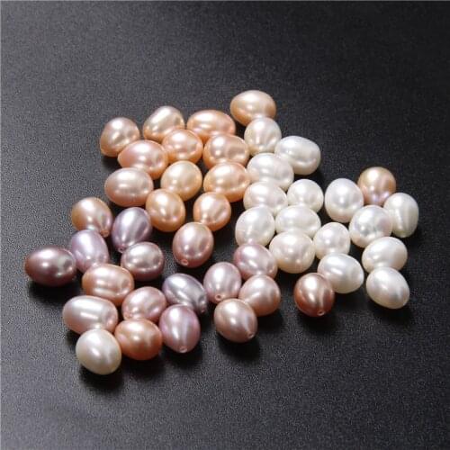 10pcs/lot Natural Freshwater Pearl Beads 8-9mm Half Drilled Hole Oval Shape White Pearls Loose Spacer Beads for Jewelry Making