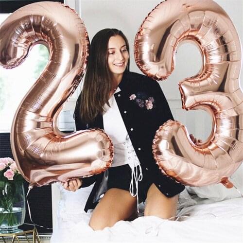 16 32 Inch Silver Rose Gold Foil Number Balloons Digital Globos Birthday Wedding Party Decorations Ballons Baby Shower Supplies