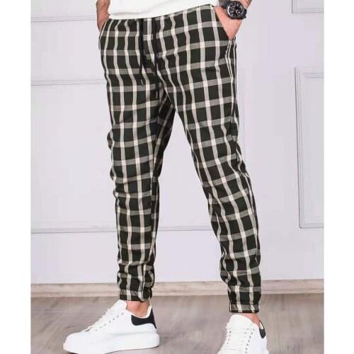 2021 Fashion Men Fitness Pencil Pants England Style Casual Male Track Pants Joggers Trousers New Style Color Grid Striped Pants