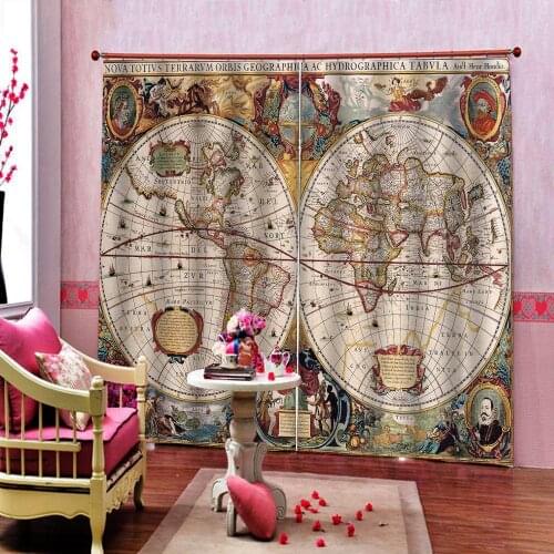 Customized size 3D Shower curtain world map Curtains For Bedding room Hotel Drapes Decor (left and right Side)