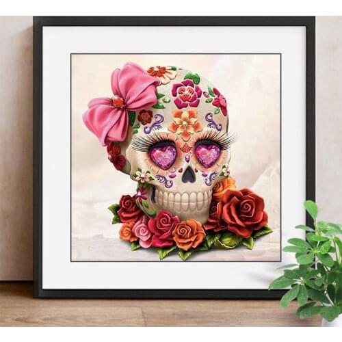 Diamond Painting Cross Stitch Flower Skull Picture Of Rhinestones Full Round Diamond Enbroidery Mosaic Handicraft Arts Crafts