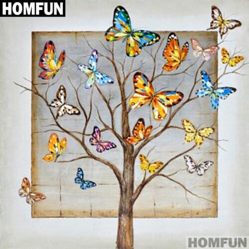 HOMFUN Full Square/Round Drill 5D DIY Diamond Painting "Butterfly tree" 3D Embroidery Cross Stitch 5D Home Decor Gift A01409