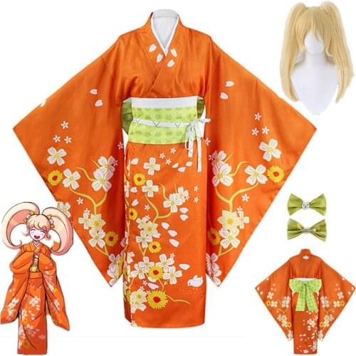 Anime Danganronpa 2 Hiyoko Saionji Cosplay Costume Women Kimono Orange Dress Halloween Clothing Kostuums