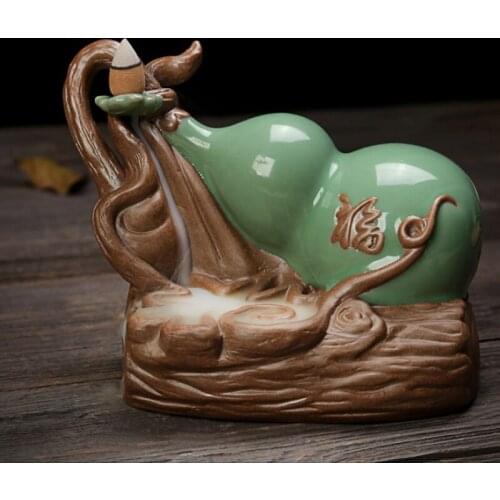 Aroma Smoke Backflow Incense Burner Ceramics Gourd Incense Holder Lucky Home Decor Stick Incense Censer Tower Home Fragrance