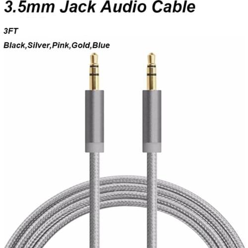 3.5mm Stereo Braided Nylon 3ft Aux Cable metal gold audio cable Audio Cable Jack Male to Male For Car Headphone Speaker Computer