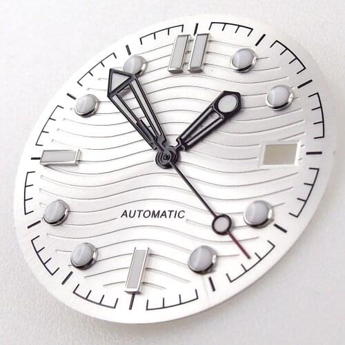 Automatic Nologo 31mm Silver Watch Dial Hand Set fit NH35A Waving Pattern