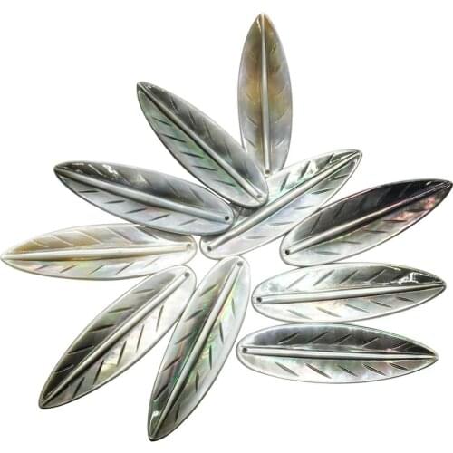 Free Shipping Women Fashion Jewelry 12x29mm Beautiful Black White Mother of pearl Shell Leaf Pendant Bead Wholesale 10pcs C8538