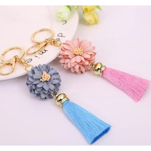 Key Ring Keychain Holder lobster clasp Flower Strap Ice Silk Tassel Bag/Purse porte clef Pendant/Charms/Accessories/Trim/Tinket