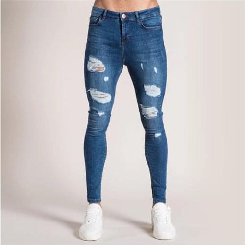 Mens Sexy Ripped Jeans Pants Casual Summer Autumn Male Ripped Skinny Trousers Slim Biker Outwears Pants Sweatpants