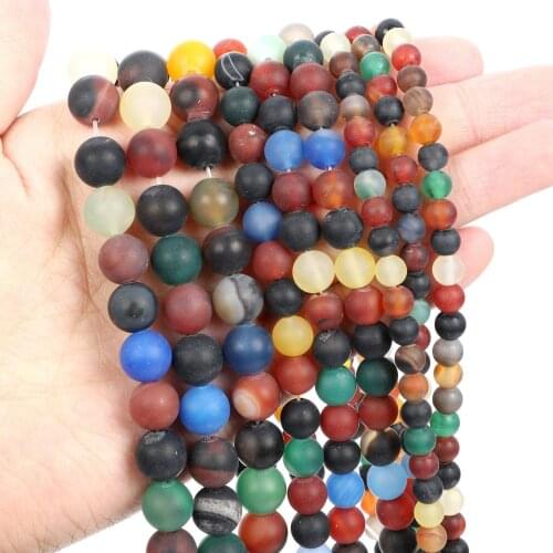 Natural Stone Beads Frosted Colorful Agate Round Loose Beads for Jewelry Making Needlework Bracelet DIY 4-12 MM