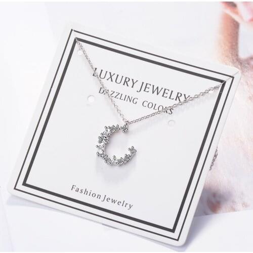 925 Sterling Silver Full Zircon Irregular Crescent Moon Pendant Necklace For Women Fashion Jewlery Gifts S-N277