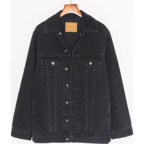 Mid Length Wash Black Denim Jackets Women Big size Loose Long sleeve Outerwear Chaqueta Mujer Harajuku Jeans Jacket Coat Female