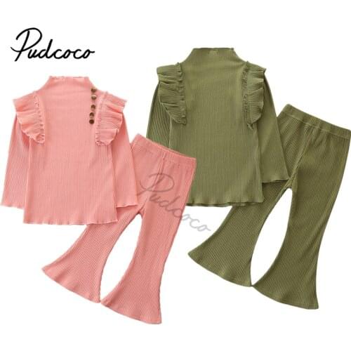 2021 Baby Spring Autumn Clothing Kids Baby Girls 2-piece Outfit Set Long Sleeve Half High Collar Tops+Flared Pants Set 1-6T