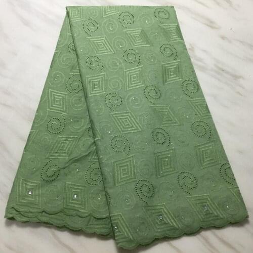 Breathable embroidery hole swiss dry lace 100% cotton fabric with rhinestones 5yds tissu africain broderie coton brocade fabric