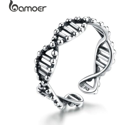 Bamoer Original Design 925 Sterling Silver DNA Open Adjustable Finger Rings for Women Free Size Ring Fashion Jewelry SCR643