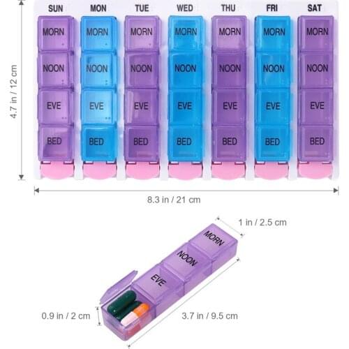 4 Cell 7 Split Detachable Rainbow Candy-colored 28 Compartment Pill Box Medicine Storage Organizer Case Pill Container