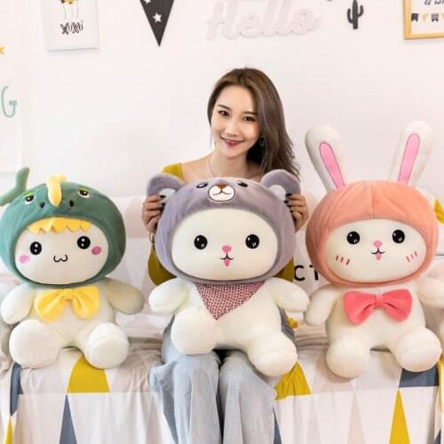 Creative Animation Rabbit Dinosaur Bear Pillow Birthday Soft Stuffed Animals Sofa Decor Cartoon Plush Toys for Children Kids Gif