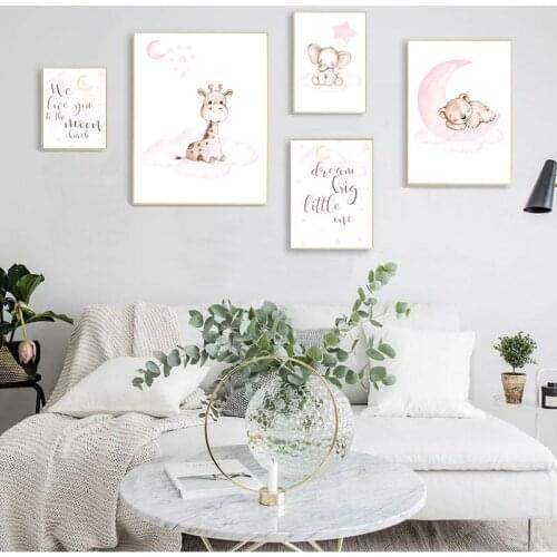 Bunny Giraffe Bear Picture Cute Animal Moon Nursery Child Wall Art Canvas Print Painting Nordic Kids Baby Bedroom Decor