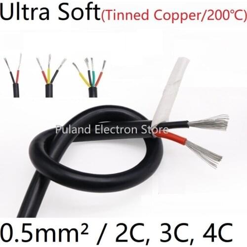 Square 0.5mm Black Ultra Soft Sheath Wire 2 3 4 Core Silicone Rubber Cable Insulated Flexible Copper High Temperature Power Line