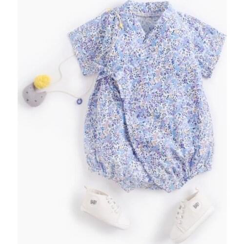 Kawaii Japanese-style Summer Baby Boy Girls Kimono Romper One-piece Flowers Print Baby Short-sleeved Clothes Children Clothing