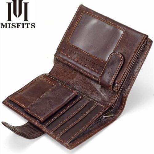 Cross border mens short wallet Retro Leather change sandwich layer cowhide vertical leather bag