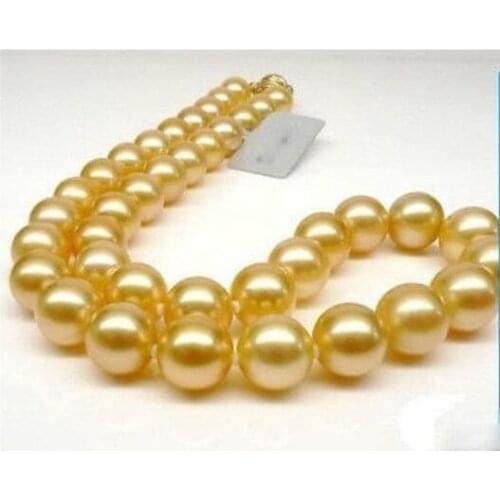 GENUINE Huge 18" Round 10-9 mm AAA south sea golden pearls Necklace 14K Gold clasp