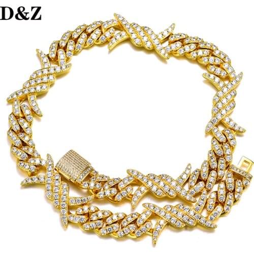D&Z 19 mm Box buckle Thorns Cuban Necklace Iced Out Cubic Zirconia Necklace Hip Hop Men Fashion Jewelry CZ Stones Hip Hop Rapper