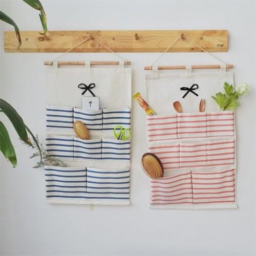 Striped Storage Hanging Bag Home Organizer Behind The Door For Multifunctional Small Item Toiletry Wash Beauty Kit Storage Pouch