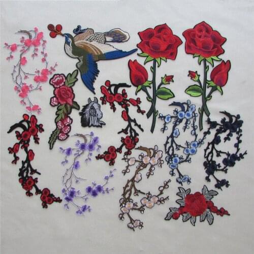 Different style mixture plum blossom Patch Computer Embroidery Hand Sewing Ironing Sticker On Cloth Garment Hat Bag Accessories