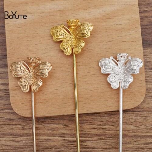 BoYuTe (10 Pieces/Lot) 33*27MM Alloy Butterfly Hair Stick Materials Factory Supply Diy Antique Chinese Clothing Accessories