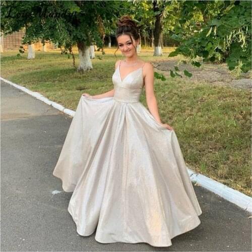 Luxury Sequined Prom Dresses Long Sexy V-neck Backless Turkish Evening Gowns Formal A-line Dress Woman Party Night