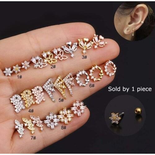 1 Piece Flower Butterfly Shape Tragus Helix Piercing Earrings Stud Stainless Steel 20 Gauge