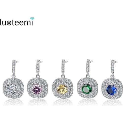 LUOTEEMI Five-Color Options New Latest Glittering Cubic Zirconia Paved Halo Design Earrings for Women Evening Dress Jewelry