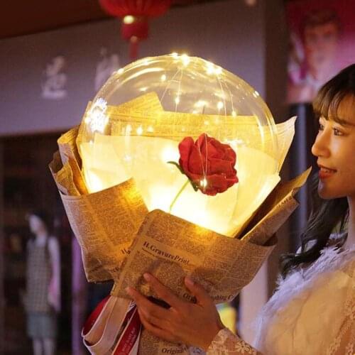 LED Luminous Balloon Rose Bouquet Transparent Bobo Ball Rose Valentines Day Gift Birthday Party Wedding Decoration Gift Balloons