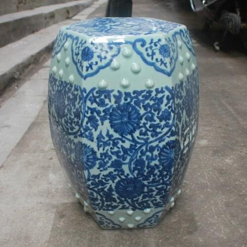 Jingdezhen Ceramic Porcelain stool Ancient Blue And White Hexagonal Ceramic stool Balcony Outdoor bathroom home decoration stool