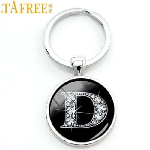 TAFREE 2017 new arrival letter keychain vintage flashing capital letter D retro charm bling bling key chain ring jewelry KC362