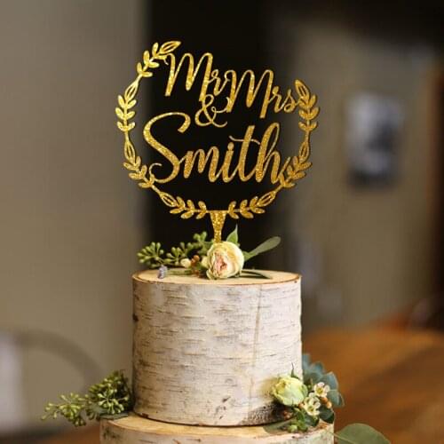 Acrylic Cake toppers for wedding wreath wedding cake topper surname wedding cake topper Personalized mr& mrs wedding cake topper