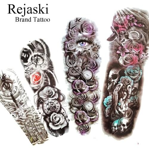 Rejaski Large Eye Totem Women Temporary Tattoo Stickers Men Full Arm Waterproof Fake Tattoo Sleeve Paper Rose Flower Tatoo Legs