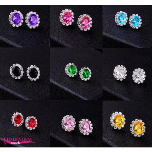 High Quality Pretty Oval Shape 12x14mm Multicolor Crystal Gems Beads Fashion Silver Color Earrings Jewelry 1 Pair wj614