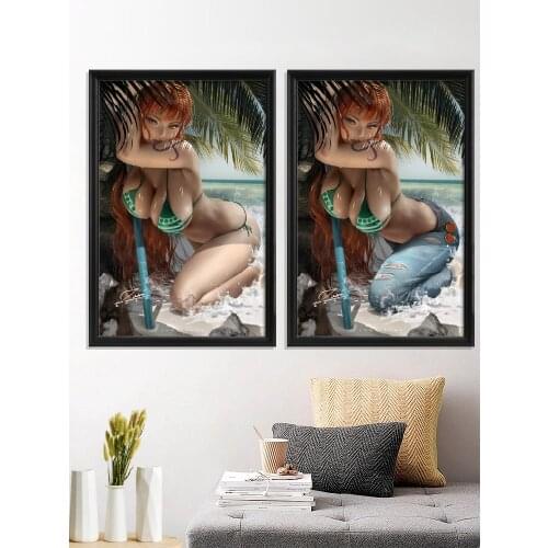 Japanese Cartoon Nami Sexy Nude ONE-PIECE Art-Poster Prints Wall Silk Bedroom Decoration Custom Picture Living-Room