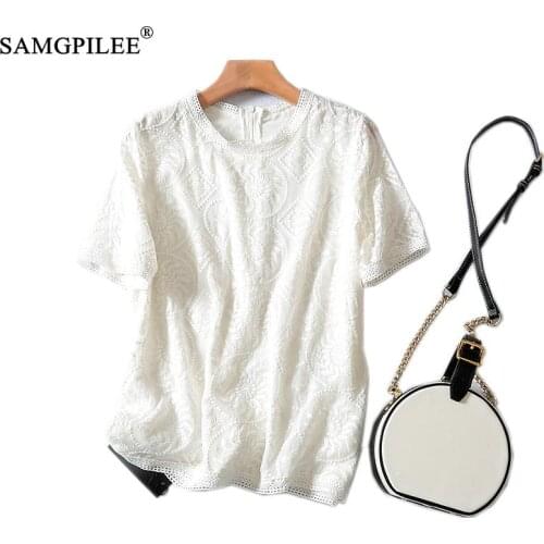 2020 Women Summer Clothing T-shirt Brand Womens Casual Lace Short Oversized T Shirt Lace Solid O-neck T-shirt For Women 5XL 6XL