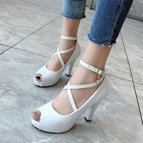 Women Summer shoes Fish Mouth high heel ladys Platform Heel Womens Shoes evening dress wedding shoes femal zapatos de mujer 43